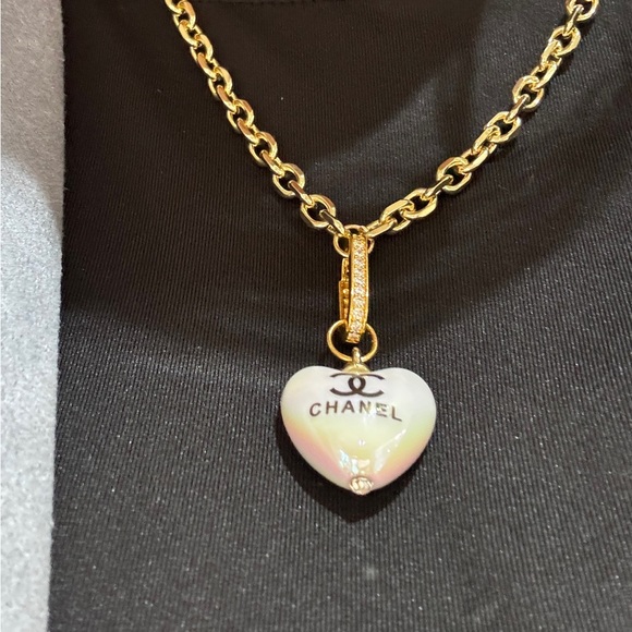 Upcycled Puffy Heart Chanel Pendant White - Picture 6 of 7